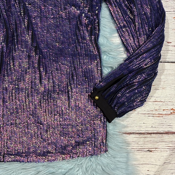 NWT Oliphant Purple Sequin V-neck Shimmer Blouse - Picture 6 of 9